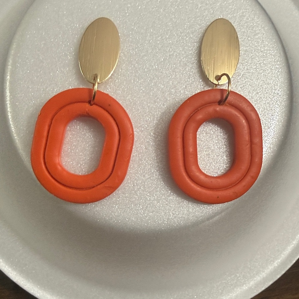 Gold and Orange Oval Drop Earrings
